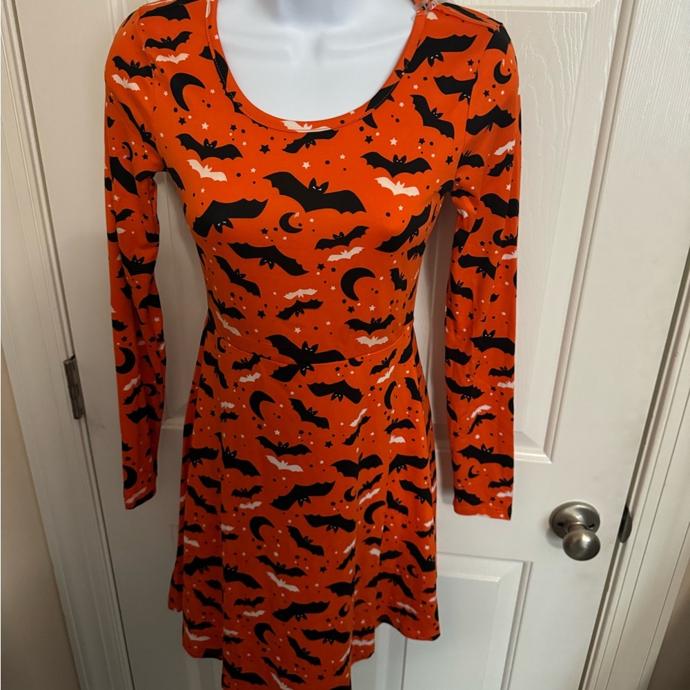No Comment- Junior Bat Dress Costume Orange Super Soft Size Small  NWT